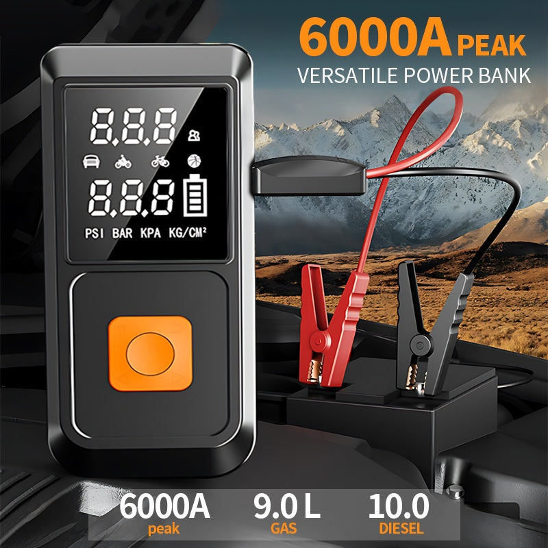 9-in-1 Car Jump Starter 10000A Peak with 150PSI Tire Inflator LED Display USB Fast Charging LED Light Battery Charger Lightweight Emergency Kit for Cars Trucks SUVs Camping Outdoor
