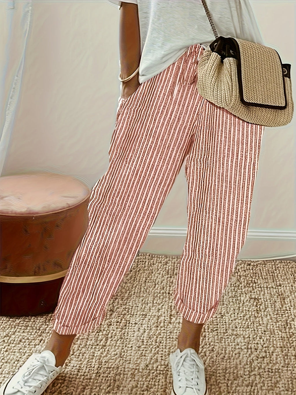 Women's High-Waisted Wide Leg Pants Side Stripe Casual Loose Fit Trousers – Lightweight Breathable All-Season Everyday Wear 5 Colors Black Brown Green Blue Red S-XXL