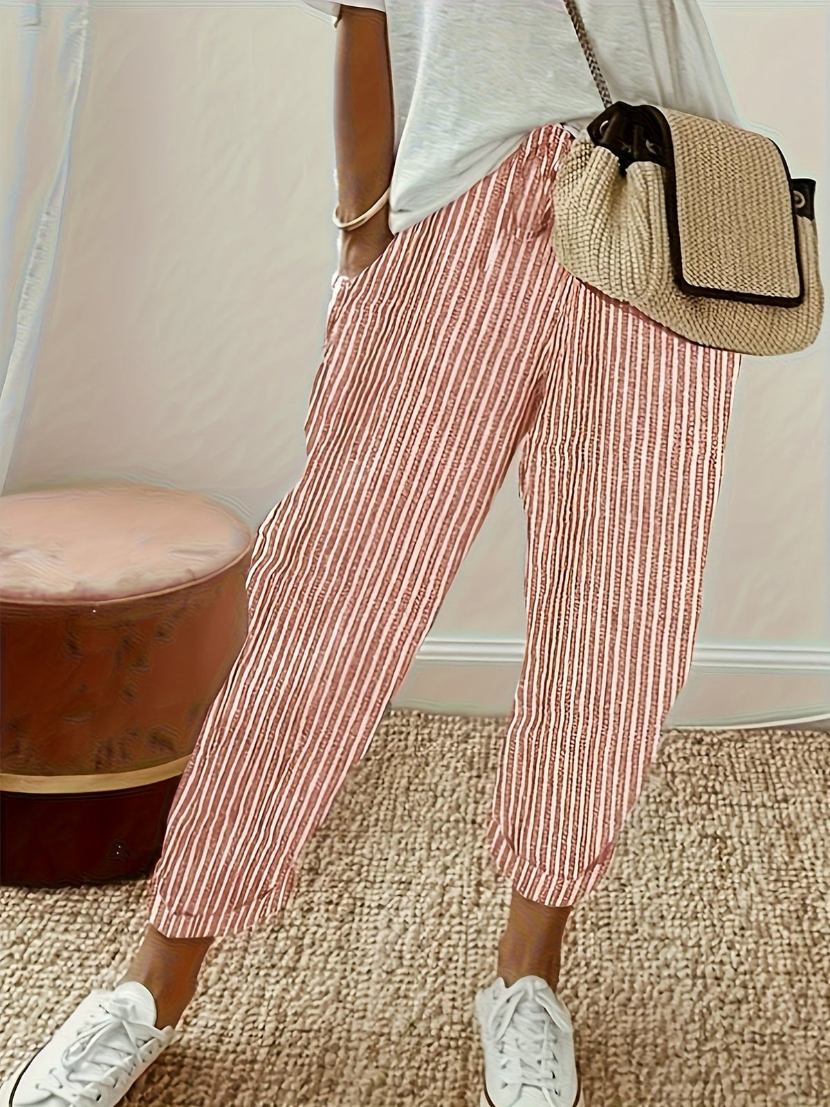 Women's High-Waisted Wide Leg Pants Side Stripe Casual Loose Fit Trousers – Lightweight Breathable All-Season Everyday Wear 5 Colors Black Brown Green Blue Red S-XXL