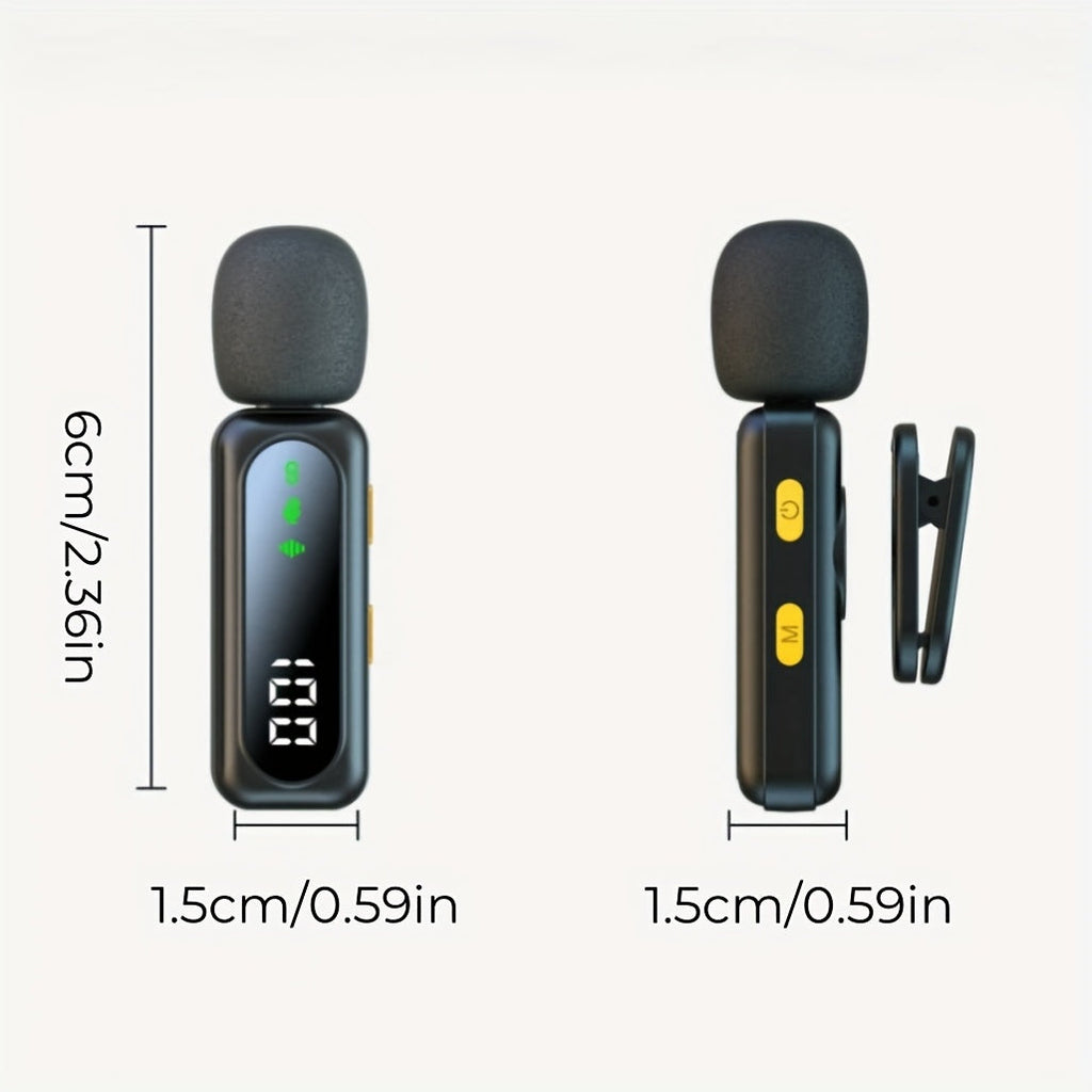 Wireless Lavalier Microphone USB-C 2.4G with DSP Noise Reduction, Digital Battery Display, 360° Omnidirectional Clip-On Lapel Mic, 100ft Range, Feather Windshield, Rotatable Magnetic Clip for iPhone, Android, Camera & Content Creators