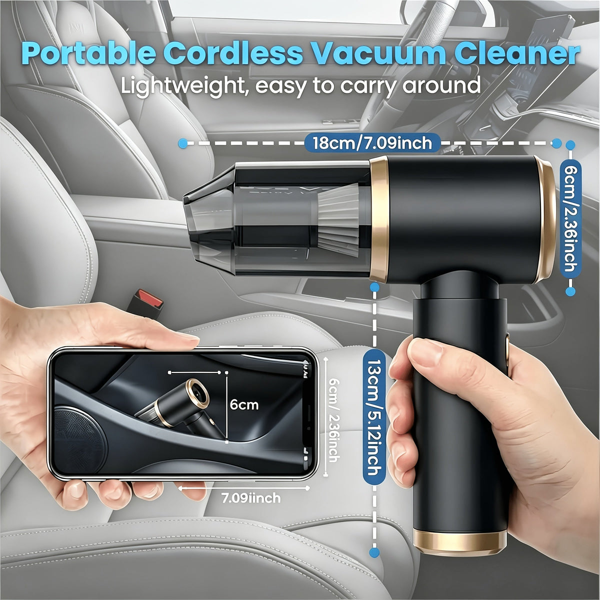8000Pa Portable Car Vacuum Cleaner – Handheld Auto Vac with Blow & Suction Functions, Gap Cleaning Tools, High-Efficiency Strong Suction for Car, Office & Home Cleaning