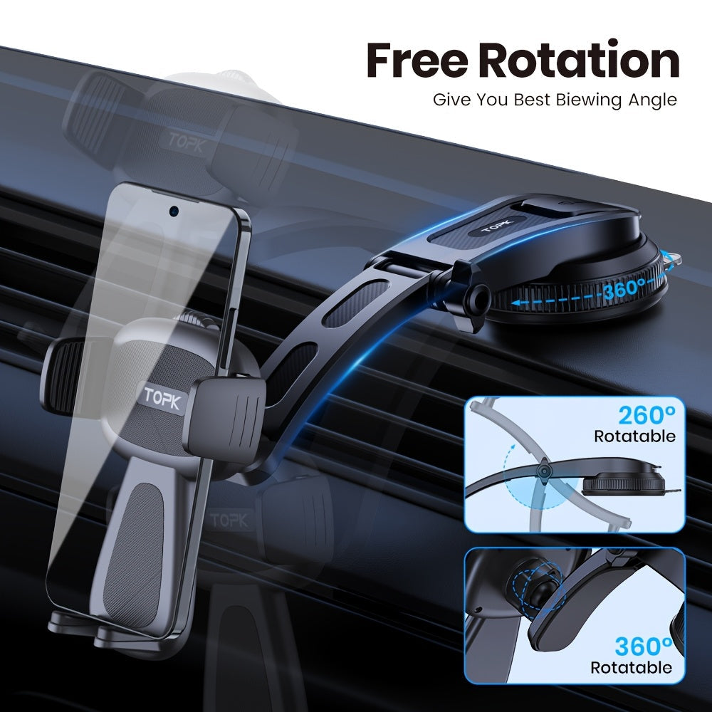 Car Phone Holder Mount 360° Rotation Strong-Grip Suction Dashboard & Windshield Cradle One-Hand Snap-In Universal Fit iPhone 17 16 15 14 13 Samsung Galaxy Android Handsfree Stand | Nova Mart