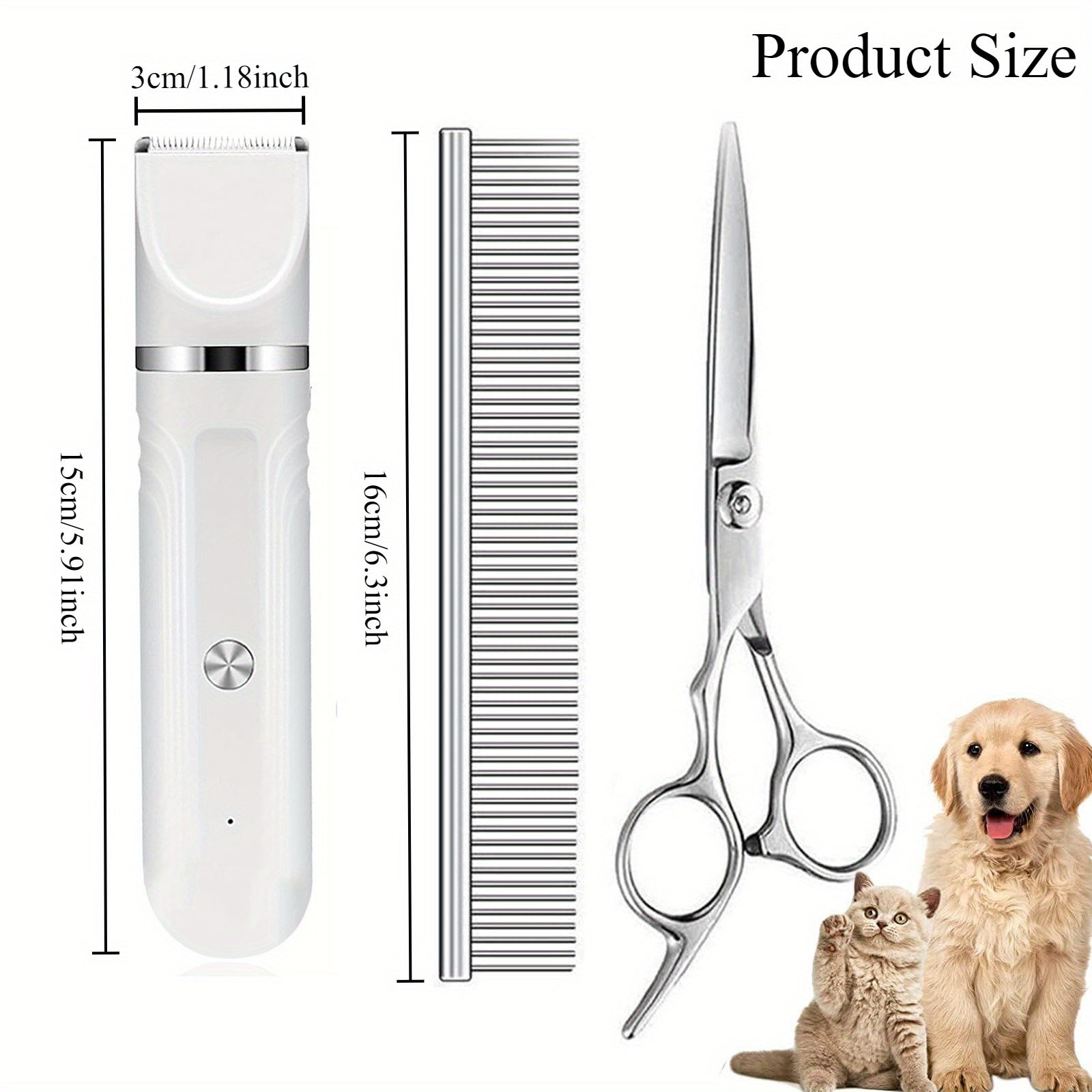 6-in-1 Rechargeable Pet Grooming Kit for Dogs Cats Cordless Hair Clipper Steel Scissors Comb Shaver Set for Thick Heavy Coats USB Charging 50-Min Runtime Blue White