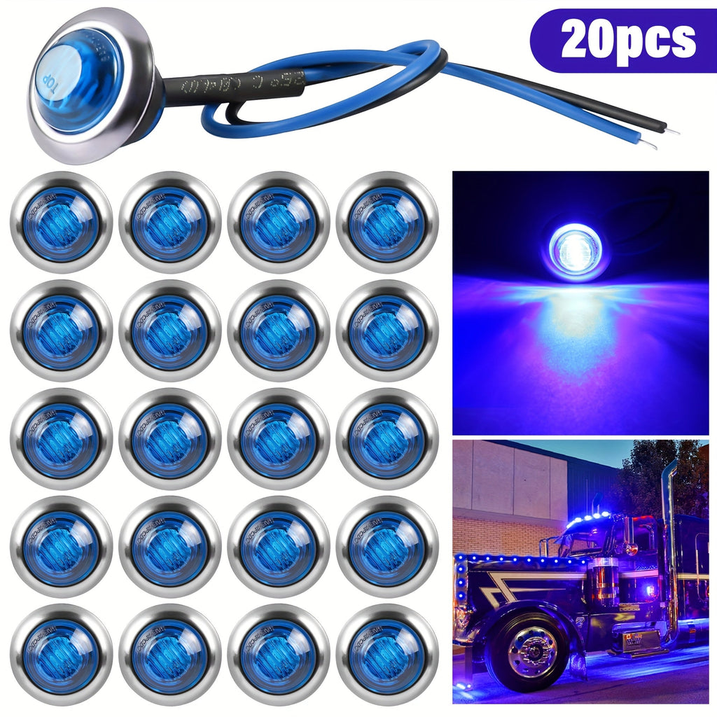 LED Marine Boat Courtesy Lights 20-Pack DC12V 3-LED Side Marker Lights for Boat Yacht Transom Stern Deck, Round Submersible Navigation Lights in Red Green Blue White Yellow, Stainless Steel Base