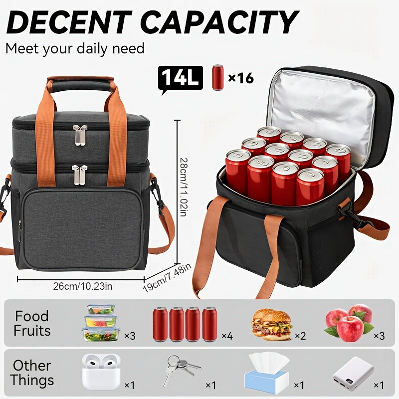 Insulated Lunch Bag Expandable Double-Layer Leakproof Cooler Tote with Adjustable Shoulder Strap, Durable Lunch Box for Work Office Picnic & Beach, Lightweight Thermal Bag for Men and Women