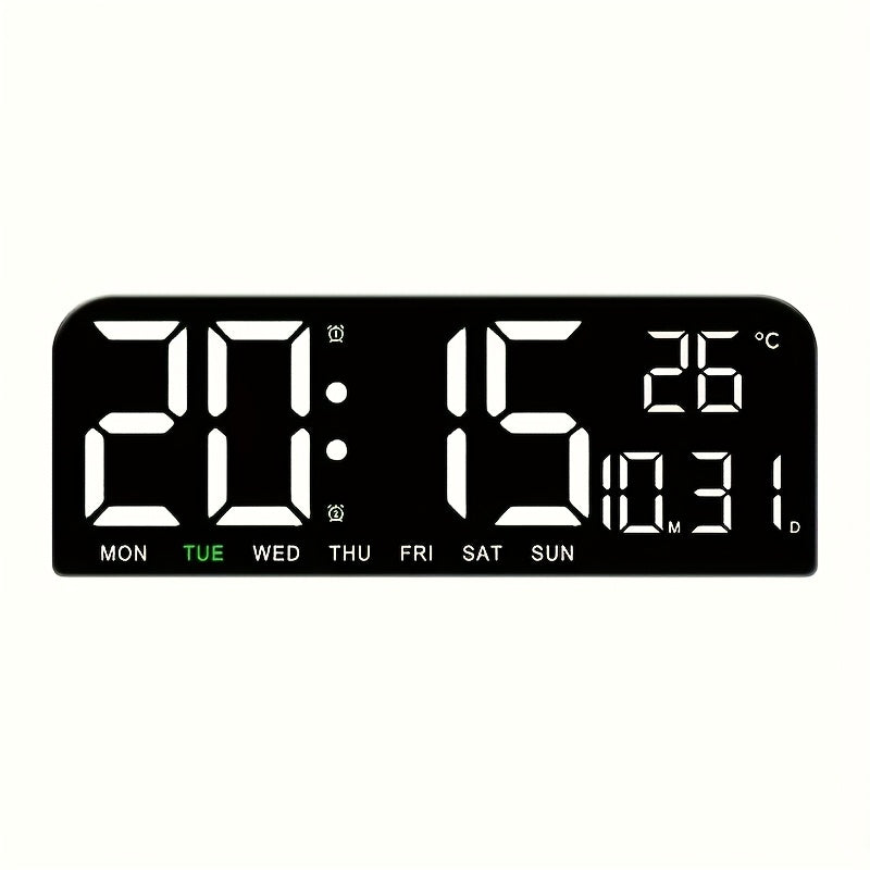 Large Screen LED Alarm Clock with Auto-Dimming Remote Control – 15 Inch Digital Clock Displays Time, Date, Week, Temperature & Humidity – Bedroom Bedside Clock for Seniors, Living Room, Office Desk