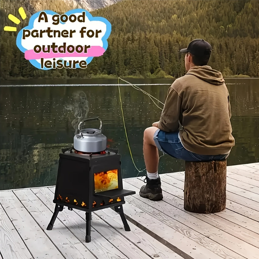 Portable Wood Burning Camp Stove – Compact Foldable Backpacking Stove for Hiking, Camping, Picnic & BBQ, No Fuel Canisters Needed, Smokestack Option, Black Green or Stainless Steel