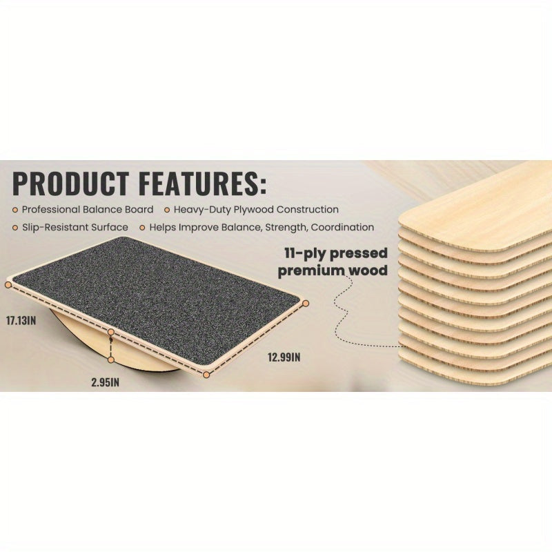 Wooden Balance Board for Adults – Anti-Slip Wobble Rocker Board 350 LBS, Balance Plate & Circular Board Options, Core Strength Physical Therapy Standing Desk Rehab Training for Beginners Seniors Athletes