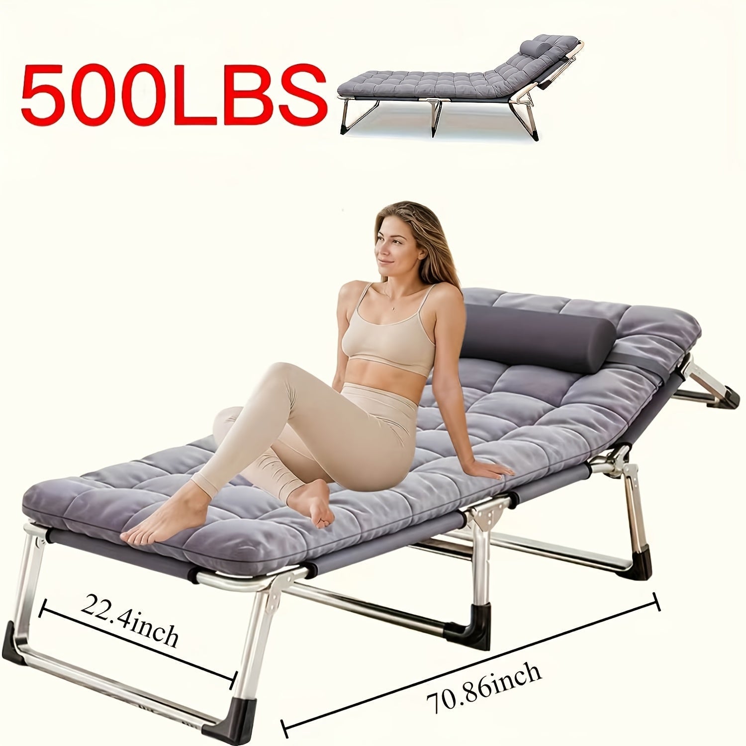 Heavy Duty Folding Camping Bed with Flip-Up Mattress Included 450-600 lbs 70-75 Inch Portable Guest Bed for Adults Teenagers Travel Garden Balcony Outdoor