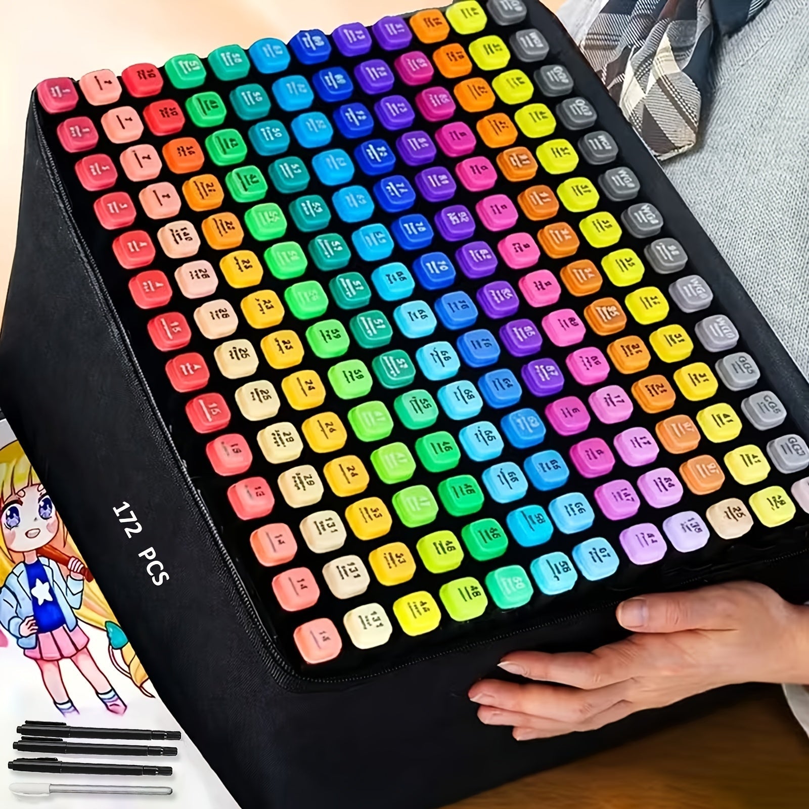 172pcs Artist Markers Pens Set Dual Tips Chisel & Fine Sketch Art Markers for Adult Drawing Coloring Painting Blending Sketching Greeting Cards Art Supplies Kit Gift for Artists