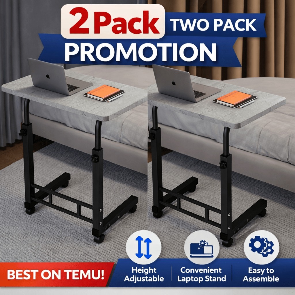 Mobile Lift Table Adjustable Height Rolling Laptop Desk with Wheels Bedside Sofa Side Table for Bedroom Home Office Dorm