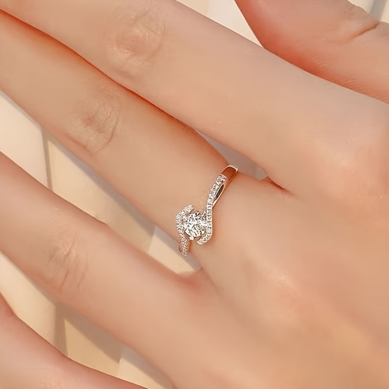 925 Sterling Silver Four Claw Twisted Zirconia Engagement Ring – Hollowed Out Spiral Band with CZ Inlay, Sizes 6-10, Valentine's Day Promise Ring Gift for Women