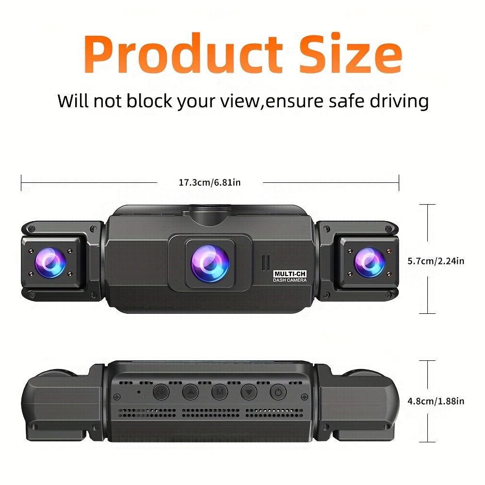 4K Dash Cam 360° Rotary 4-Channel Car DVR with Free 32GB SD Card Night Vision 24H Loop Recording Parking Monitor Front 4K Rear Left Right 1080P Cameras Rearview Camera for All Vehicles