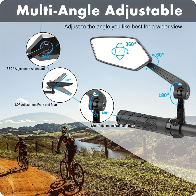 HD Foldable Bike Mirrors 2-Pack 360° Adjustable for Ebike Bicycle Motorcycle Scooter – Large Scratch-Resistant Handlebar Rearview Mirror, High-Speed Stable Durable ABS Easy Install