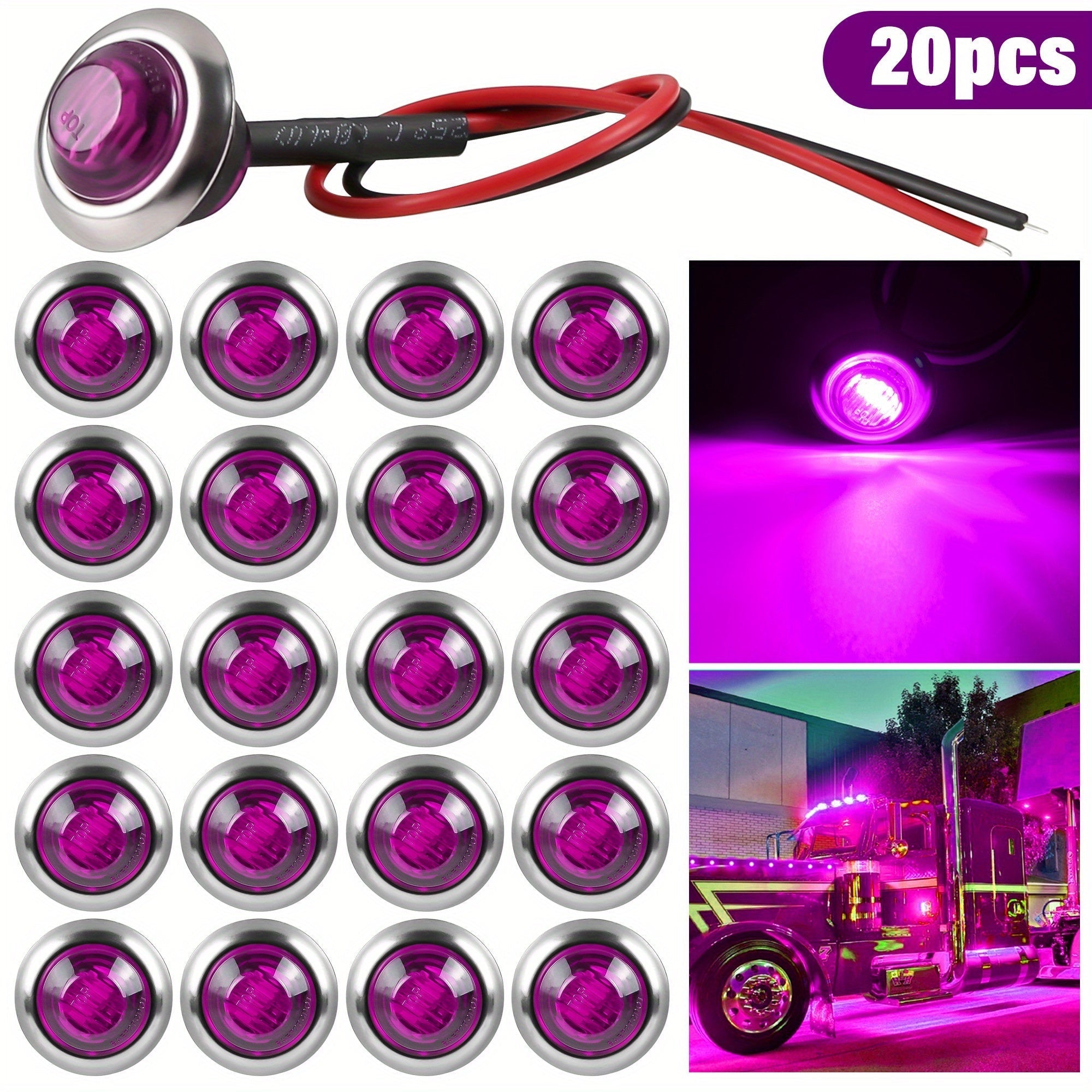 LED Marine Boat Courtesy Lights 20-Pack DC12V 3-LED Side Marker Lights for Boat Yacht Transom Stern Deck, Round Submersible Navigation Lights in Red Green Blue White Yellow, Stainless Steel Base