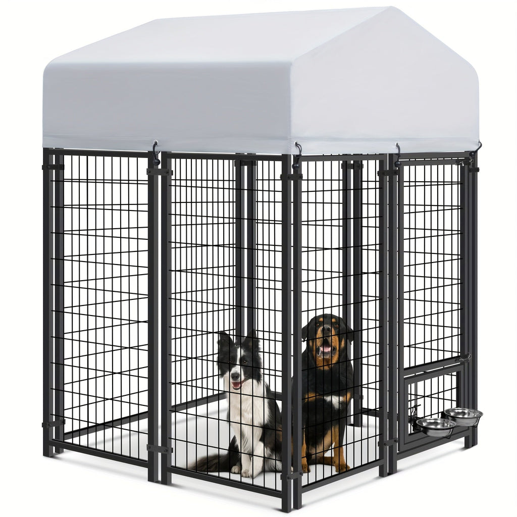 Large Dog Enclosure Outdoor Heavy Duty Welded Wire Steel Dog Playpen with UV-Resistant Roof Cover Secure Lock Pet Pen for Big Dogs Exercise Play Area Backyard Patio 3 Sizes