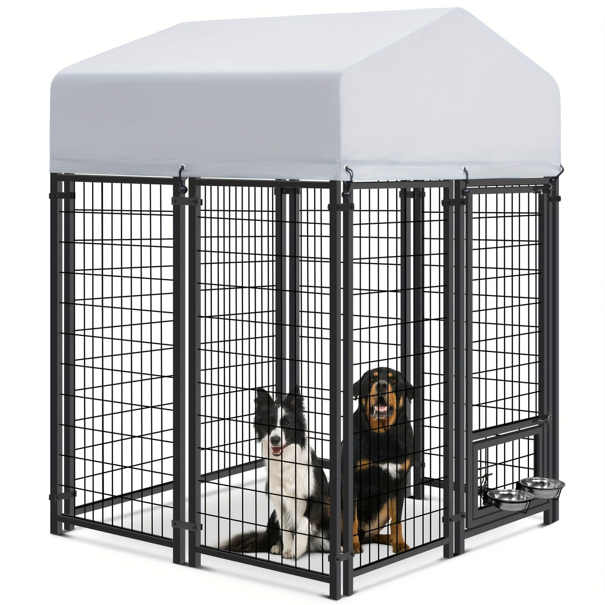 Large Dog Enclosure Outdoor Heavy Duty Welded Wire Steel Dog Playpen with UV-Resistant Roof Cover Secure Lock Pet Pen for Big Dogs Exercise Play Area Backyard Patio 3 Sizes