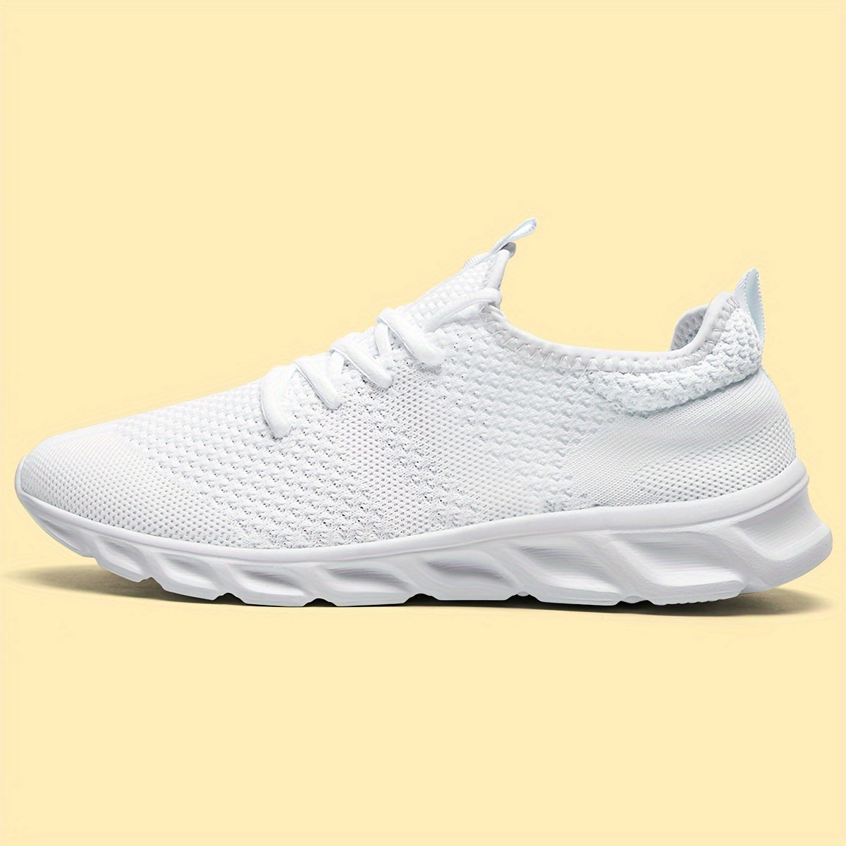 Men's Lightweight Knit Mesh Sneakers EVA Blade Sole Low-Top Lace-Up – Breathable Running Walking Gym Shoes in White Red Black All-Season US Sizes 6 to 13.5