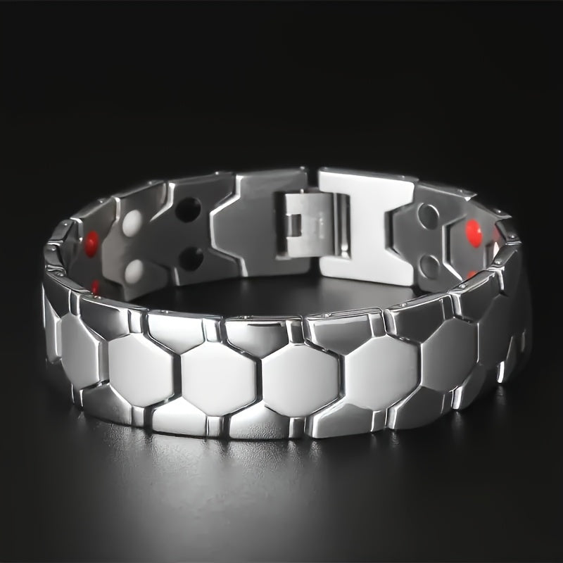Men's Titanium Alloy Hexagonal Wide Bracelet 2-Piece Set – Hypoallergenic Water-Resistant Snap Ring Wristband Bold Geometric Fashion Jewelry Gift for Men Black Silver Gold
