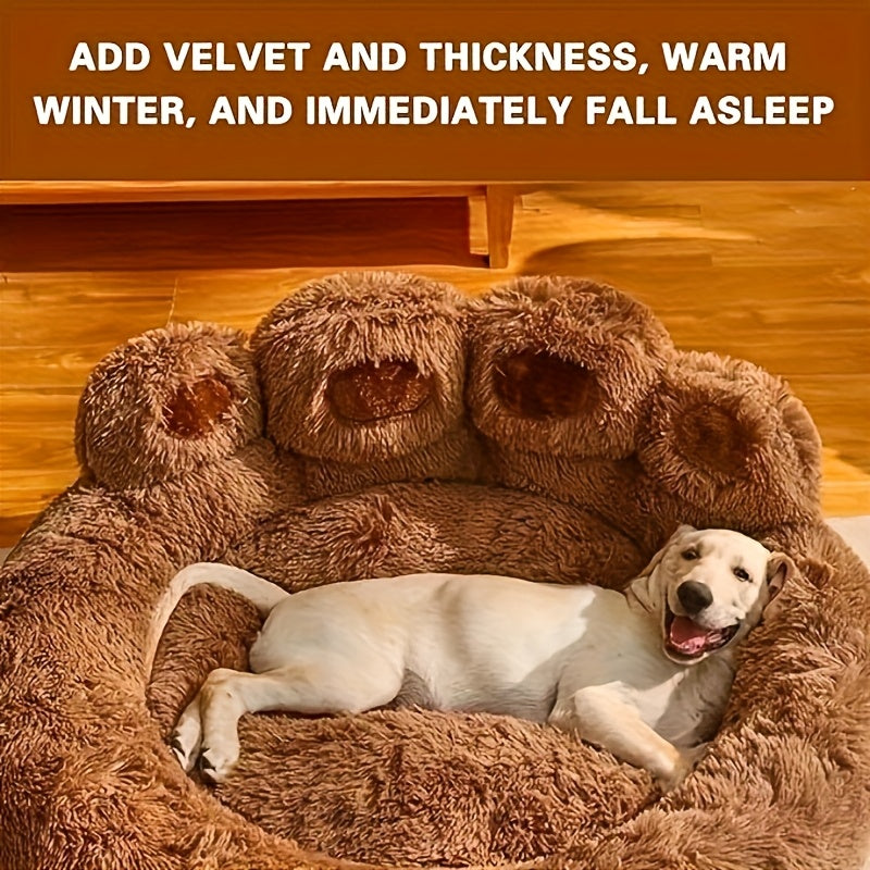 Bear Paw Plush Round Pet Bed for Dogs & Cats Soft Calming Non-Slip Cozy Puppy Bed – Small Medium Large, 20/24/28/36 Inch, Coffee Pink Gray