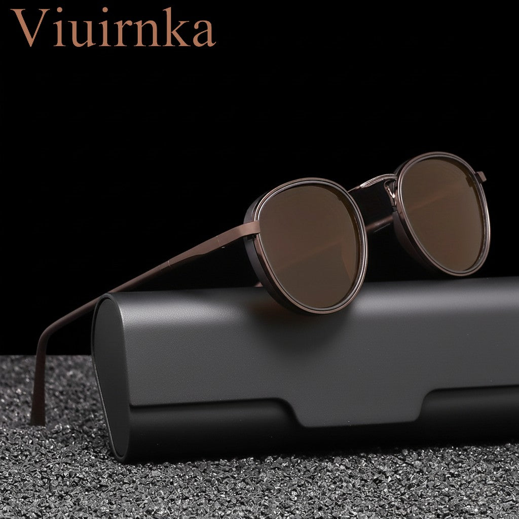 Polarized Round Metal Frame Sunglasses UV400 TAC Lens Unisex – Lightweight Retro Eyewear with Case for Driving Fishing Hiking, Birthday Father's Day Gift for Men Women