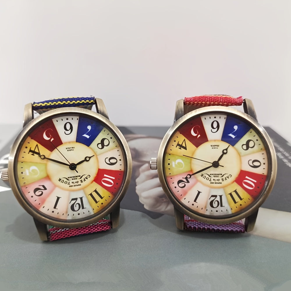 Colorful Bohemian Women's Quartz Watch – Striped Band Analog Wristwatch Stainless Steel Case Shock Resistant 3 Colors Purple Blue Rose Boho Style Daily Wear Festival Gift for Her