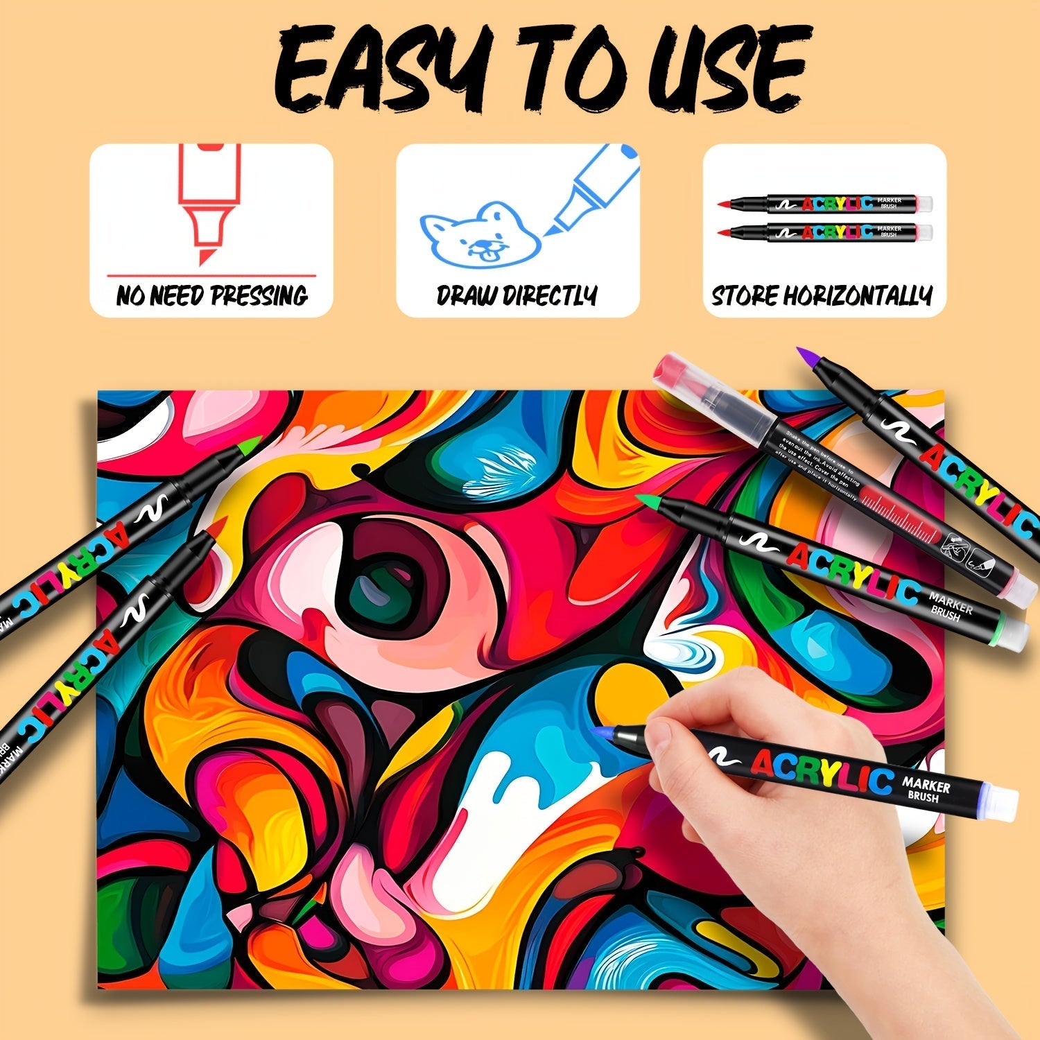 Acrylic Paint Markers 48 72 Colors Flexible Brush Tip Permanent Paint Pens Anti-Clog 1-8mm for Fabric Rock Glass Wood Canvas Ceramic Plastic Metal Art Craft School Gift