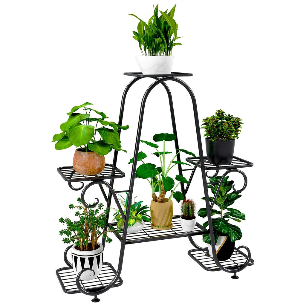 4 Tier Metal Plant Stand Indoor Outdoor Wrought Iron Corner Flower Pot Holder Display Rack Patio Balcony Garden Office Planter Shelf Black HYP-50 6 Tier