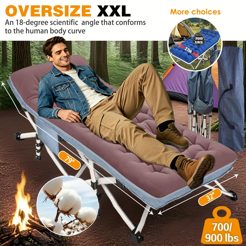 Camping Cot with Mattress XXL 32 Inch Wide 1200D Oxford Heavy-Duty Folding – Extra Wide Portable Outdoor Sleeping Cot with Carry Bag for Adults, Camping Hiking Travel & Guest Use