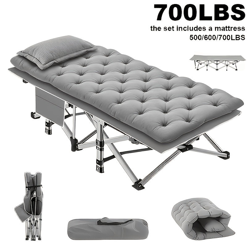 Velora Folding Camping Cot No Mattress for Adults – Double Layer Oxford Fabric, Heavy Duty 500/600/700 LBS, Portable Outdoor Bed with Carrying Case, Black & Gray