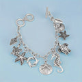 S925 Sterling Silver Ocean Charm Bracelet Women – Seahorse Turtle Dolphin Starfish Conch Scallop Pendant Chain Marine Animal Jewelry Friendship Gift Summer Vacation