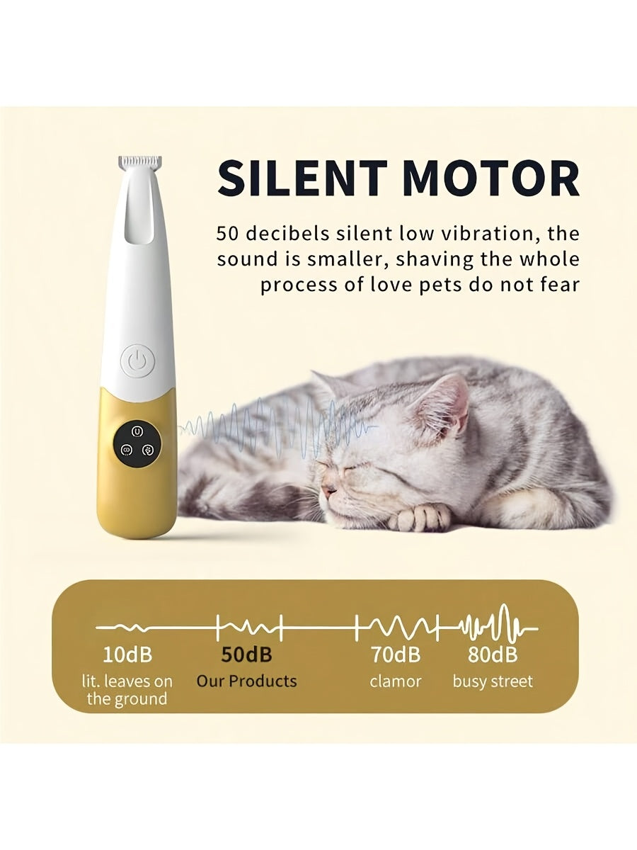 Cordless Quiet Dog Paw Trimmer with LED Light Low-Noise Rechargeable Pet Hair Clipper for Paws Face Ears Small Dogs Cats Professional At-Home Grooming Tool