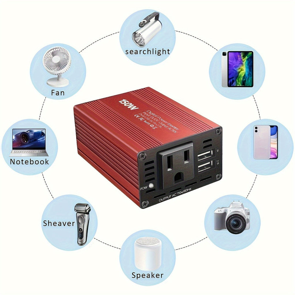 150W Car Power Inverter DC 12V to AC 110V Converter with Dual USB 3.1A Ports Vehicle Outlet Adapter Plug for Laptop Phone Tablet Camping Road Trip Travel Essentials