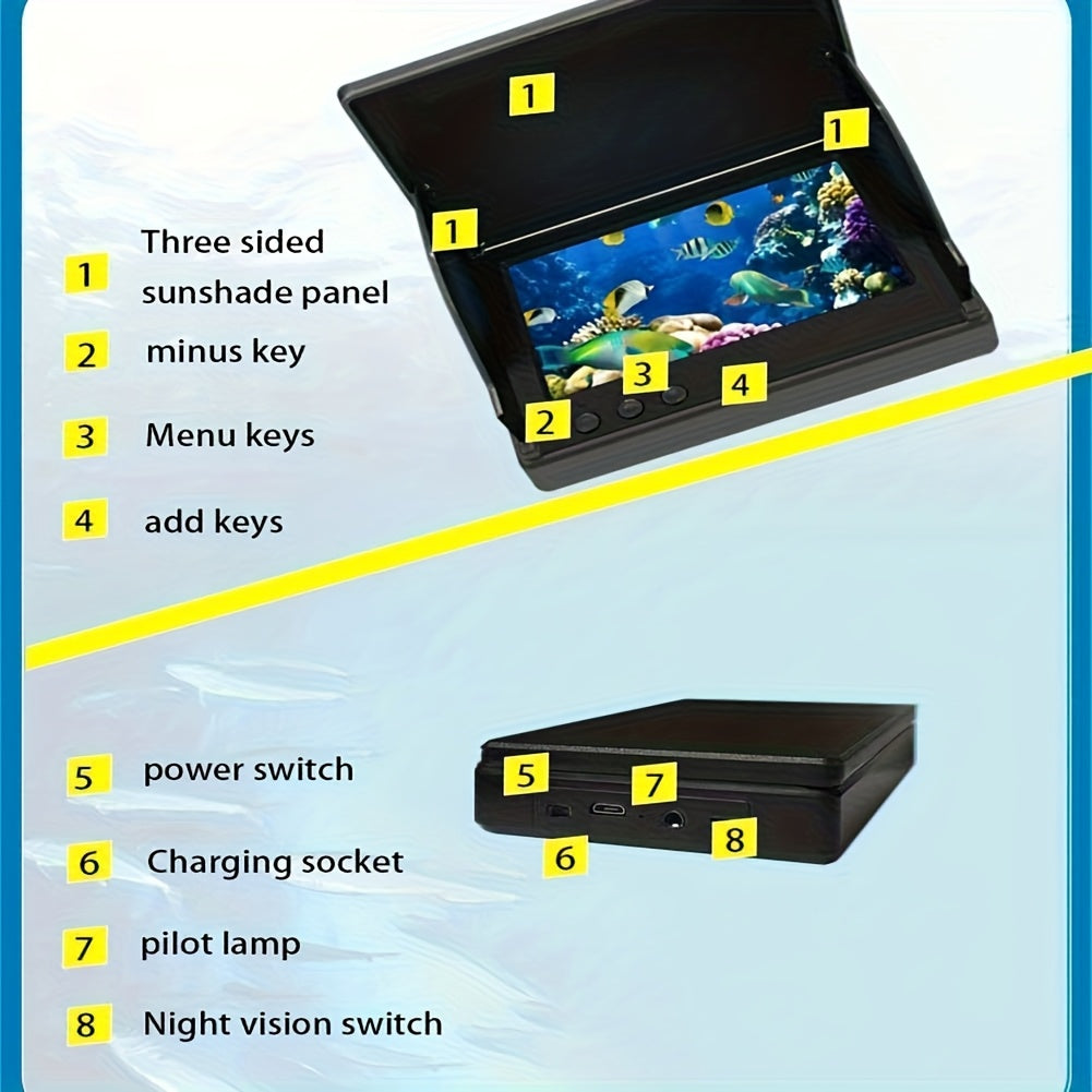 Fish Finder with HD Underwater Camera 4.3 Inch Screen 140 Degree Wide Angle Lens Fish Attracting Light Portable Fishing Viewing Set for Ice Fishing Lake River