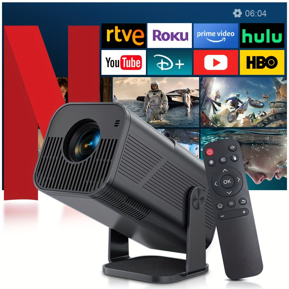 Portable Smart Projector WiFi 6 4K Decoding 1080P Native Android 11 Home Theater Outdoor Movie Projector with Screen Mirroring Built-In Speaker by AMOVFILM – White Black