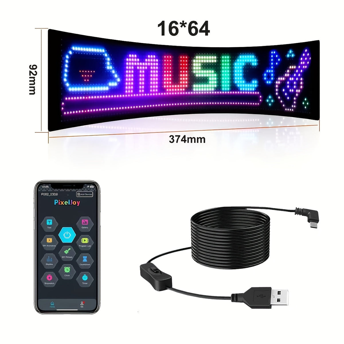 Flexible LED Matrix Panel – Bluetooth App Controlled, USB Powered, DIY Programmable Custom Text & Animation Sign for Cars, Stores, Hotels, Events & Holiday Decor – Multiple Sizes