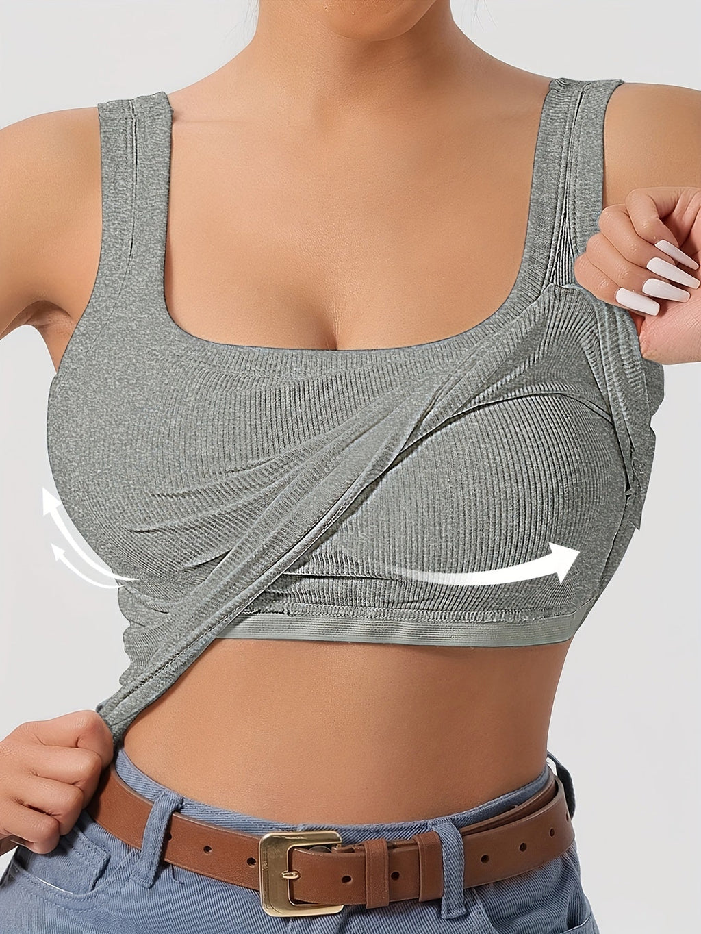 Women's Scoop Neck Tank Top with Removable Chest Padding – Slim Fit Padded Bra Sleeveless Summer Casual Top 8 Colors XS-XL