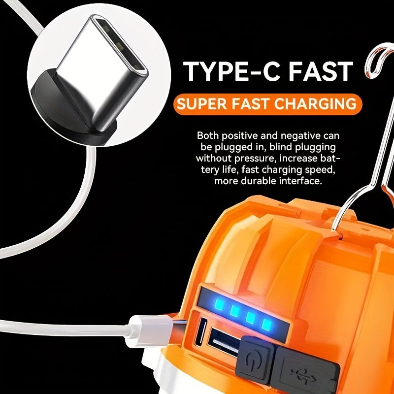 LED Camping Lantern USB Rechargeable with Built-In Power Bank, Ultra-Bright Portable Hanging Tent Light for Camping BBQ Patio Outdoor Emergency, Charges Mobile Phones, Freestanding & Hanging Design