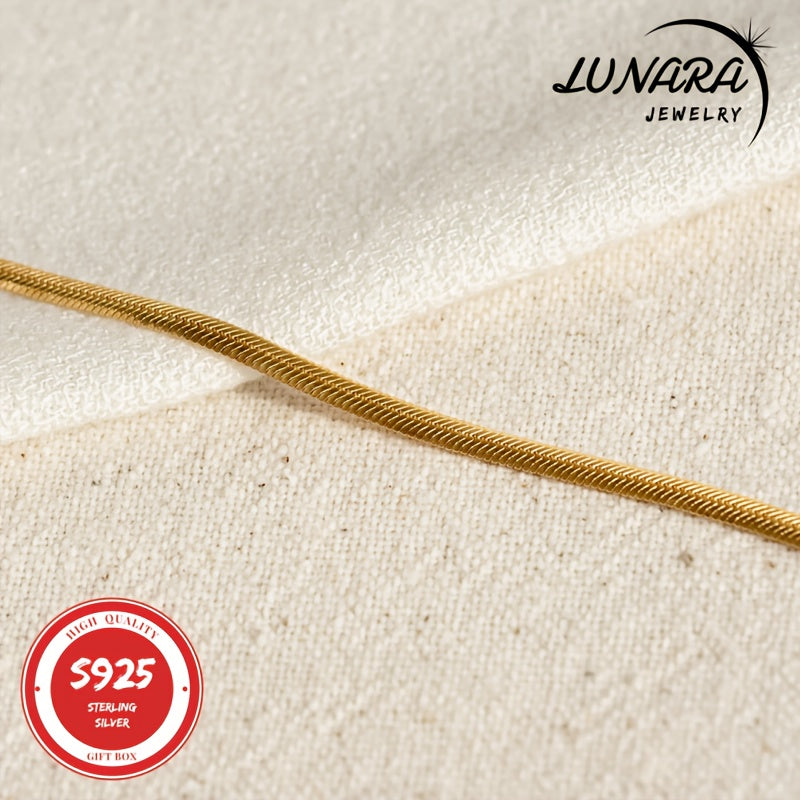 24K Gold Plated 3.5mm Herringbone Snake Chain Necklace – 925 Sterling Silver Flat Chain Lobster Clasp Gift Box Included for Women Men 18–24 Inch Layering Jewelry