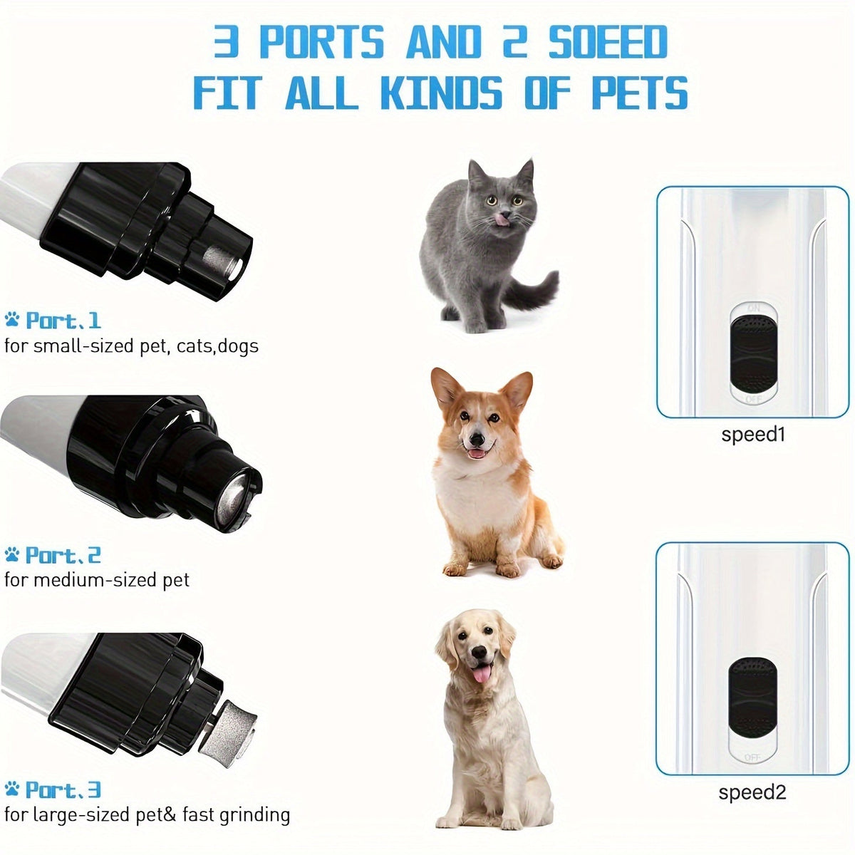 Electric Dog Nail Grinder Quiet Painless USB Rechargeable with LED Screen Multi-Speed Pet Grooming Tool for All Breeds