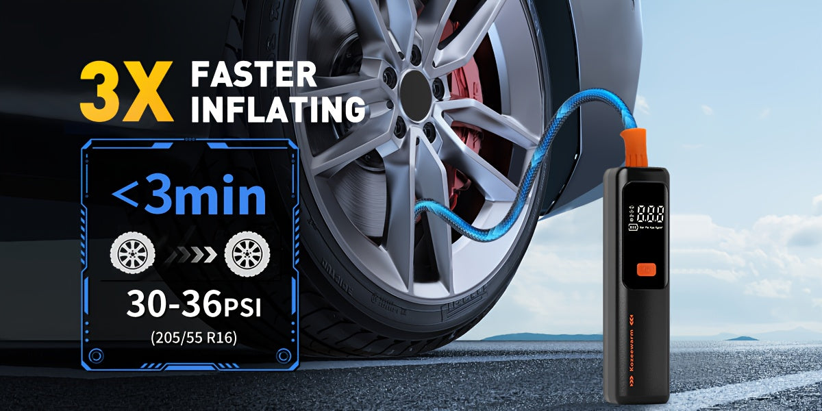 Cordless Tire Inflator Portable Air Compressor Digital Pressure Gauge USB Rechargeable 3X Fast Inflation for Car SUV Truck Bike Motorcycle Ball Sports Equipment Auto Air Pump 18650 Battery 5 Colors