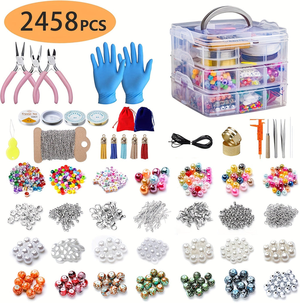 DIY Jewelry Making Kit 4655pcs Beads Bracelet Necklace Earring Set with 3-Tier Organizer Box Letter Charms Tools Gift for Girls Women
