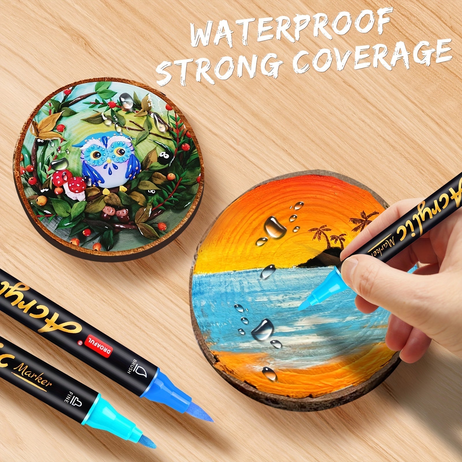 Acrylic Paint Markers 60 Colors Dual Tip Waterproof Paint Pens for Rock Painting Fabric Glass Wood Canvas Ceramic Non-Toxic