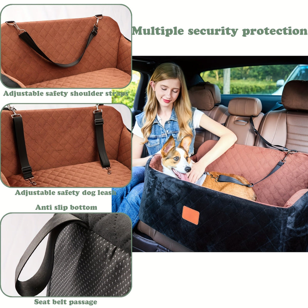 Dog Car Seat for Medium Large Dogs – Washable Memory Foam Pet Travel Car Bed with Seat Belt Pass-Through, Adjustable Straps & 3-Point Installation, Gray Black Brown All Black Black Gray