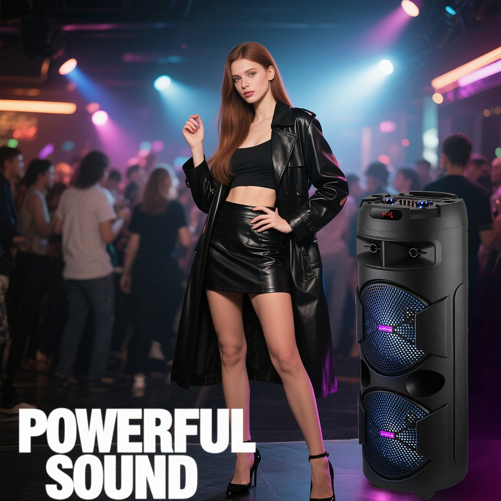 6000W Dual 8" Portable Wireless PA Speaker System – Rechargeable 1800mAh Battery, Wired Mic, Party Lights, Subwoofer, USB/AUX/FM for DJ, Outdoor & Party