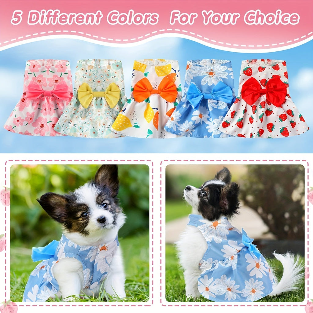 5-Pack Floral Princess Bow Dog Dresses for Small Dogs Soft Polyester Knit Pet Costume for Yorkies Chihuahuas Maltese Pomeranians Cats All Seasons 5 Cute Styles Gift