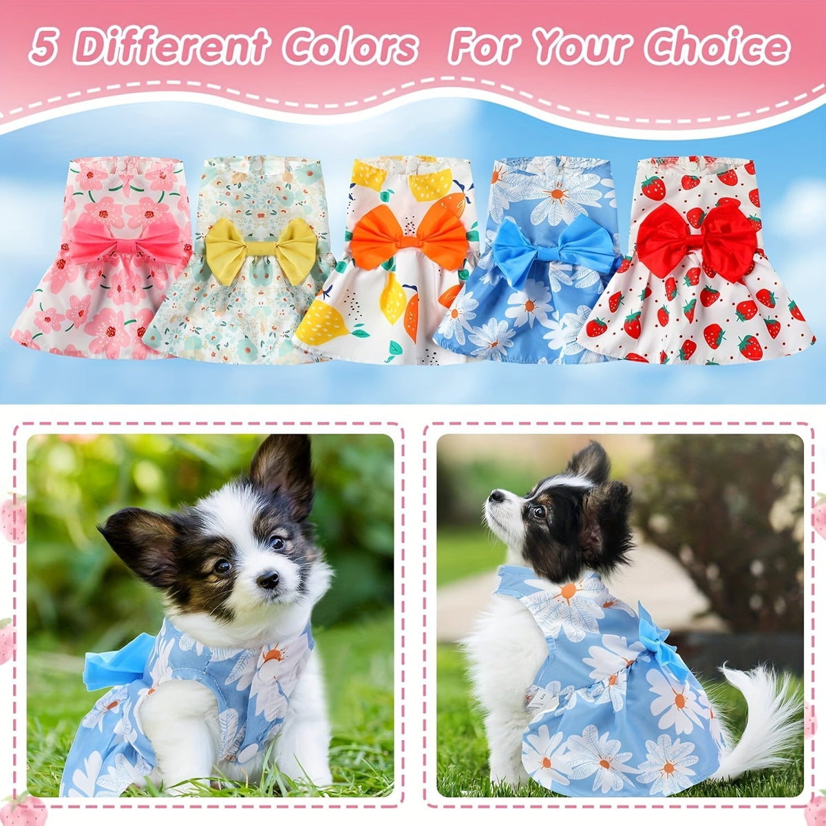 5-Pack Floral Princess Bow Dog Dresses for Small Dogs Soft Polyester Knit Pet Costume for Yorkies Chihuahuas Maltese Pomeranians Cats All Seasons 5 Cute Styles Gift