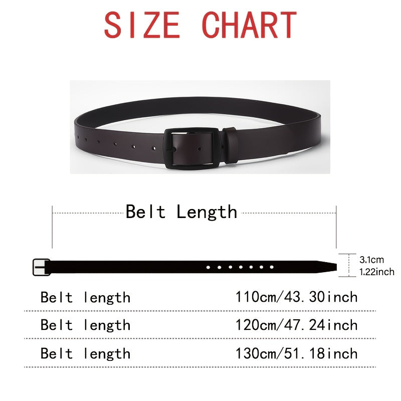 PU Faux Leather Belt for Men 3 Pack – Casual Alloy Buckle Jeans Belt Set in Black Brown Khaki Sizes 110cm 120cm 130cm, Versatile Everyday Belt Gift for Him