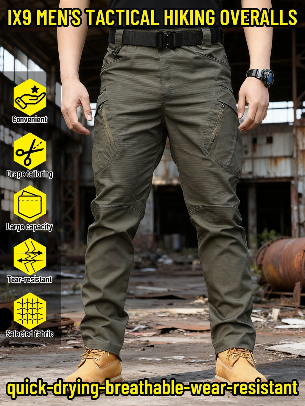 IX9 Men's Tactical Cargo Pants Slim Fit – Quick-Dry Breathable Tear-Resistant Multi-Pocket 3D Cut Outdoor Work Pants for Hiking Camping Climbing Fishing S-XXXL