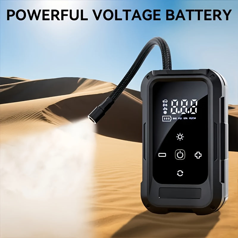 Portable Cordless Tire Inflator – Smart Wireless Air Compressor with Digital Tire Pressure Gauge & LED Light for Cars, Motorcycles, Bicycles & Balls, Type-C Fast Charging
